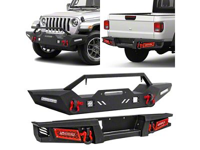 Winch Mount Front and Rear Bumper Combo Kit with LED Lights (20-26 Jeep Gladiator JT)