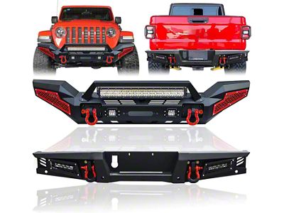 Winch Mount Front and Rear Bumper Combo Kit with LED Lights (20-26 Jeep Gladiator JT)