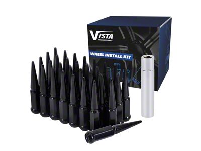 Black Spike Lug Nuts for Aftermarket Wheels; M14x1.5; Set of 32 (11-25 Jeep Grand Cherokee WK2 & WL)