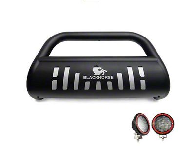 Bull Bar with 5.30-Inch Red Round Flood LED Lights; Black (08-10 Jeep Grand Cherokee WK)