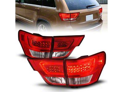 C-Bar LED Tail Lights; Chrome Housing; Red Lens (11-13 Jeep Grand Cherokee WK2)