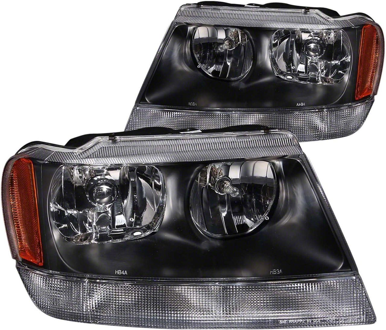 Jeep Grand Cherokee Crystal Headlights; Black Housing; Clear Lens (99