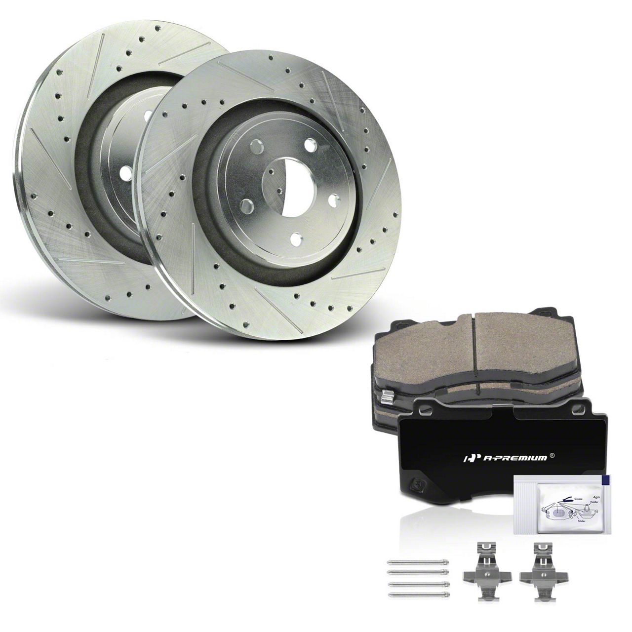 Jeep Grand Cherokee Drilled and Slotted Brake Rotor and Pad Kit; Front