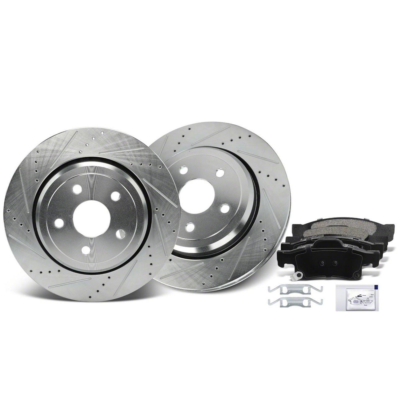 Jeep Grand Cherokee Drilled and Slotted Brake Rotor and Pad Kit; Rear (1821 Jeep Grand Cherokee