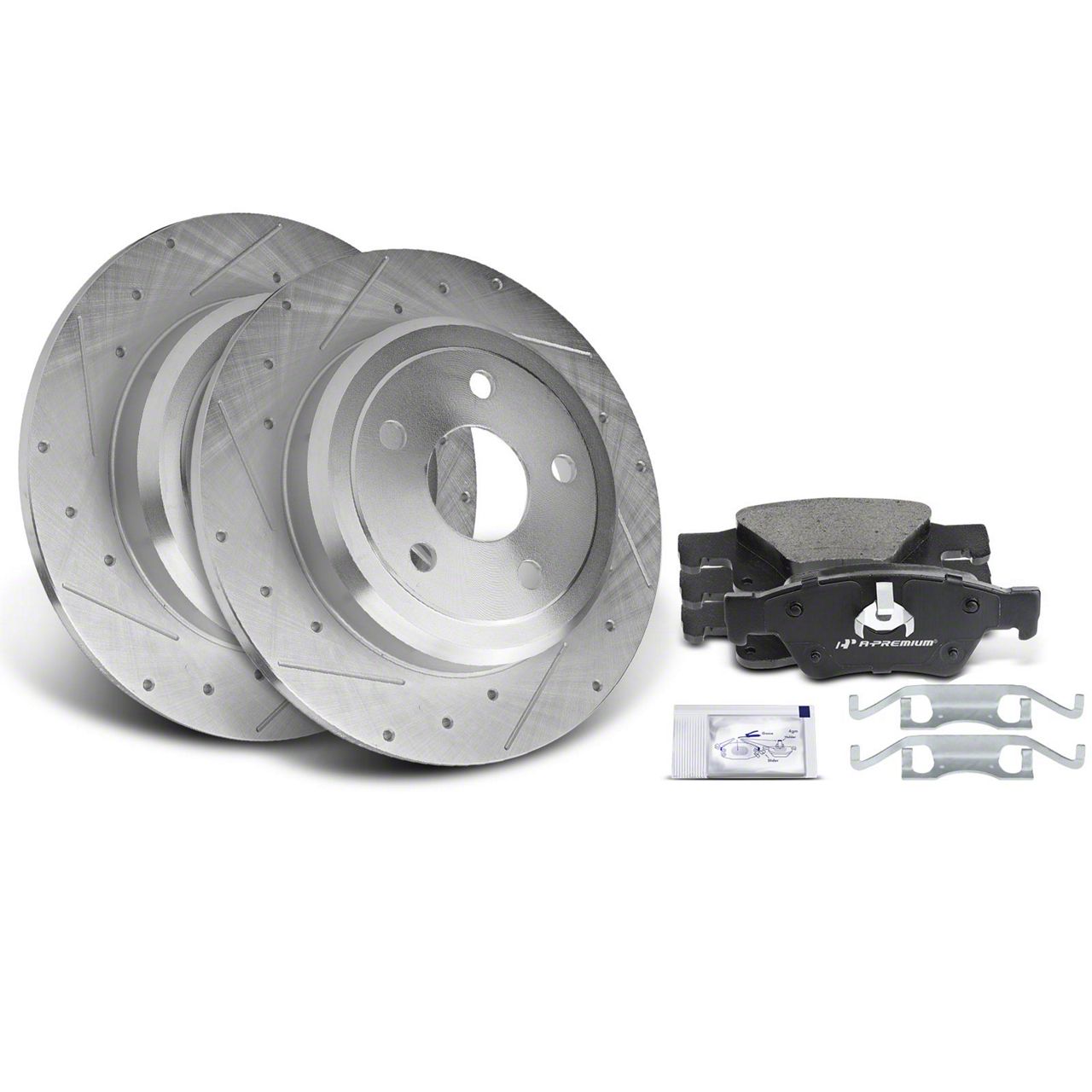 Jeep Grand Cherokee Drilled and Slotted Brake Rotor and Pad Kit; Rear
