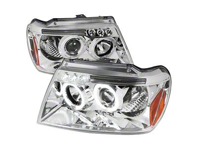 Dual Halo Projector Headlights; Chrome Housing; Clear Lens (99-04 Jeep Grand Cherokee WJ)