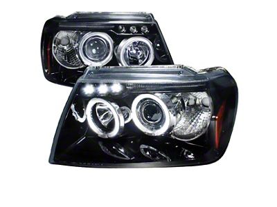Dual Halo Projector Headlights; Gloss Black Housing; Smoked Lens (99-04 Jeep Grand Cherokee WJ)