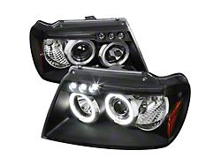 Dual Halo Projector Headlights; Matte Black Housing; Clear Lens (99-04 Jeep Grand Cherokee WJ)