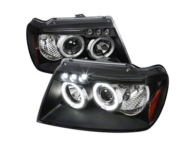 Dual Halo Projector Headlights; Matte Black Housing; Clear Lens (99-04 Jeep Grand Cherokee WJ)