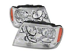 Factory Style Crystal Headlights with Amber Reflectors; Chrome Housing; Clear Lens (99-04 Jeep Grand Cherokee WJ)