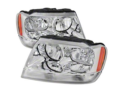 Factory Style Crystal Headlights with Amber Reflectors; Chrome Housing; Clear Lens (99-04 Jeep Grand Cherokee WJ)