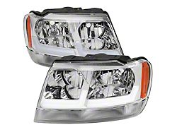 Factory Style Dual LED Bar Headlights; Chrome Housing; Clear Lens (99-04 Jeep Grand Cherokee WJ)