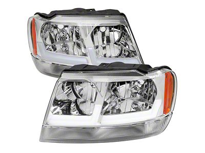 Factory Style Dual LED Bar Headlights; Chrome Housing; Clear Lens (99-04 Jeep Grand Cherokee WJ)