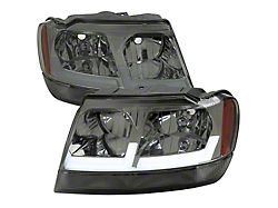 Factory Style Dual LED Bar Headlights; Chrome Housing; Smoked Lens (99-04 Jeep Grand Cherokee WJ)