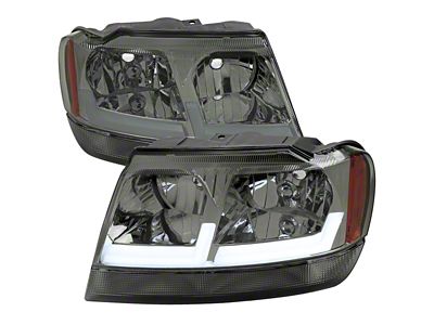 Factory Style Dual LED Bar Headlights; Chrome Housing; Smoked Lens (99-04 Jeep Grand Cherokee WJ)