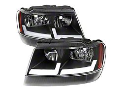 Factory Style Dual LED Bar Headlights; Matte Black Housing; Clear Lens (99-04 Jeep Grand Cherokee WJ)