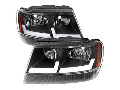 Factory Style Dual LED Bar Headlights; Matte Black Housing; Clear Lens (99-04 Jeep Grand Cherokee WJ)