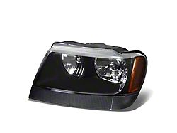 Factory Style Headlight with Amber Corner; Black Housing; Clear Lens; Driver Side (99-04 Jeep Grand Cherokee WJ)