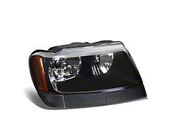 Factory Style Headlight with Amber Corner; Black Housing; Clear Lens; Passenger Side (99-04 Jeep Grand Cherokee WJ)