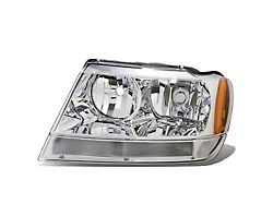 Factory Style Headlight with Amber Corner; Chrome Housing; Clear Lens; Driver Side (99-04 Jeep Grand Cherokee WJ)