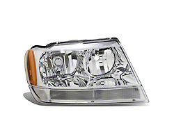 Factory Style Headlight with Amber Corner; Chrome Housing; Clear Lens; Passenger Side (99-04 Jeep Grand Cherokee WJ)