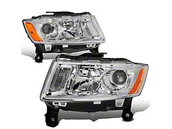 Factory Style Headlights with Amber Corners; Chrome Housing; Clear Lens (14-16 Jeep Grand Cherokee WK2 w/ Factory Halogen Headlights)
