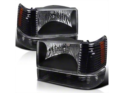 Factory Style Headlights with Corner and Bumper Lights; Black Housing; Clear Lens (93-98 Jeep Grand Cherokee ZJ)