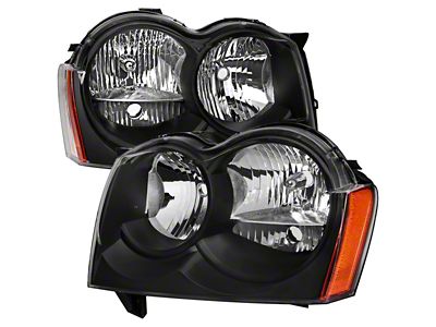 Factory Style Headlights; Matte Black Housing; Clear Lens (05-07 Jeep Grand Cherokee WK)