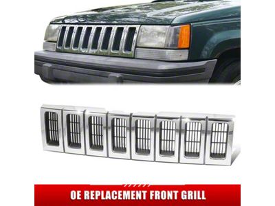 Fence Mesh Style Upper Replacement Grille; Chrome (93-95 Jeep Grand Cherokee ZJ)