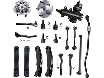 Front Wheel Hub Assemblies with Control Arms, Steering Gear Box, Sway Bar Links, Tie Rods and Track Bar (99-04 Jeep Grand Cherokee WJ)