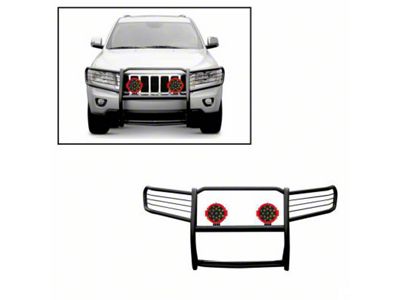 Grille Guard with 7-Inch Red Round LED Lights; Black (05-10 Jeep Grand Cherokee WK)