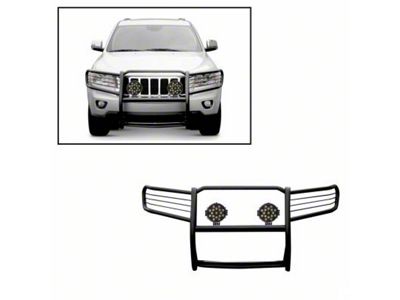 Grille Guard with 7-Inch Round LED Lights; Black (05-10 Jeep Grand Cherokee WK)
