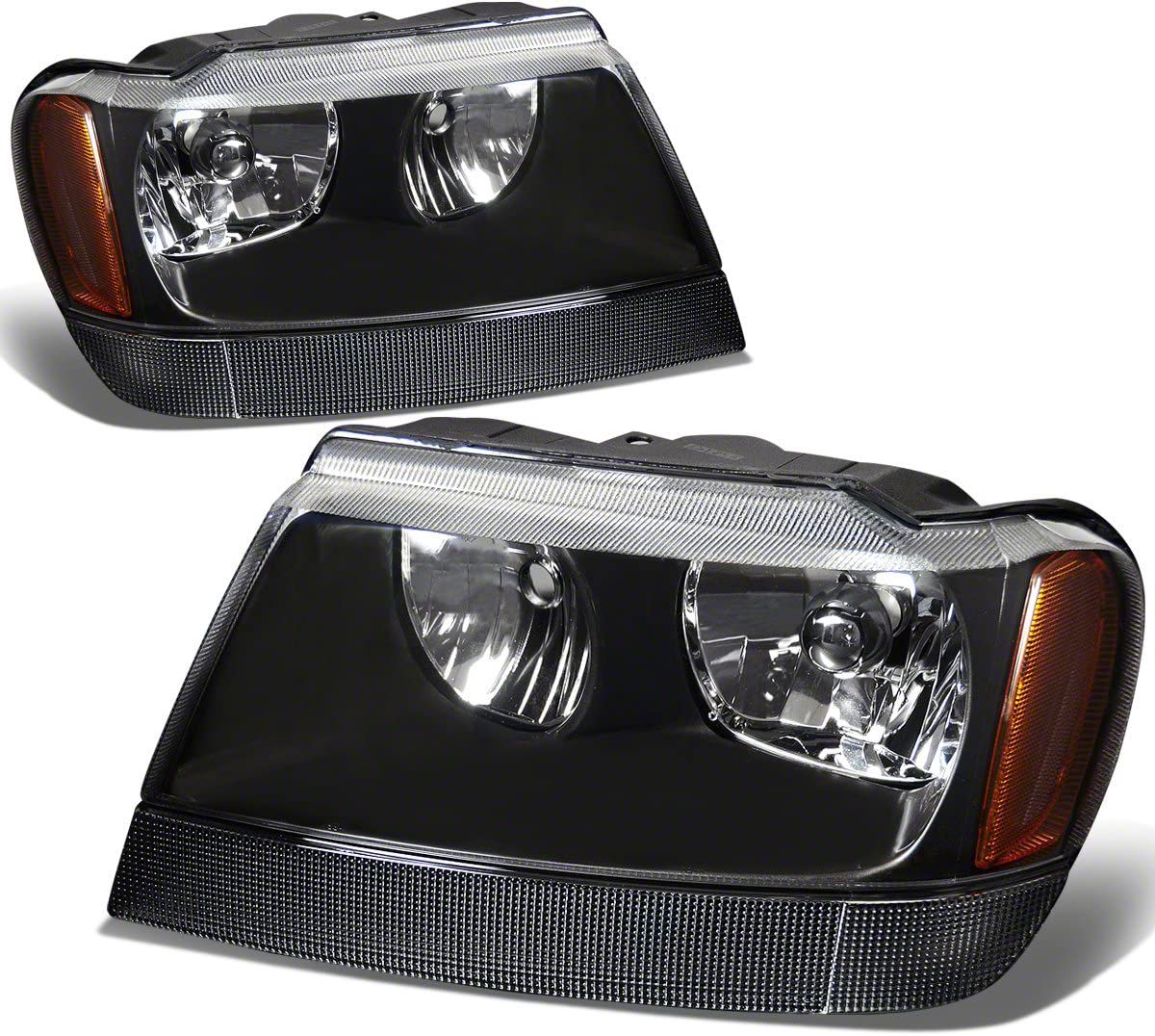 Jeep Grand Cherokee Headlights with Amber Corners; Black Housing; Clear