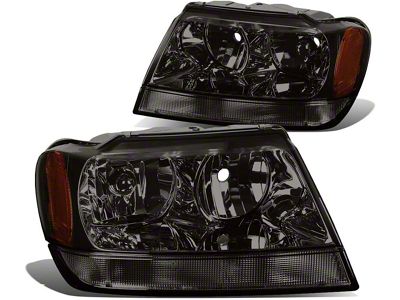 Headlights with Amber Corners; Chrome Housing; Smoked Lens (99-04 Jeep Grand Cherokee WJ)