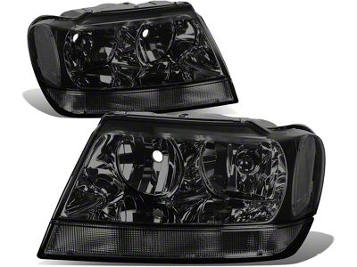 Headlights with Clear Corners; Chrome Housing; Smoked Lens (99-04 Jeep Grand Cherokee WJ)