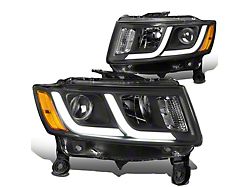 LED DRL Projector Headlights with Amber Corner; Black Housing; Clear Lens (14-16 Jeep Grand Cherokee WK2 w/ Factory Halogen Headlights)