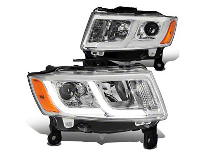 LED DRL Projector Headlights with Amber Corner; Chrome Housing; Clear Lens (14-16 Jeep Grand Cherokee WK2 w/ Factory Halogen Headlights)