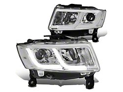 LED DRL Projector Headlights with Clear Corner; Chrome Housing; Clear Lens (14-16 Jeep Grand Cherokee WK2 w/ Factory Halogen Headlights)