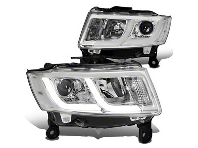 LED DRL Projector Headlights with Clear Corner; Chrome Housing; Clear Lens (14-16 Jeep Grand Cherokee WK2 w/ Factory Halogen Headlights)