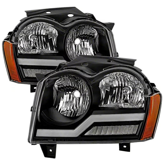 Jeep Grand Cherokee LED Light Bar Headlights; Black Housing; Clear Lens