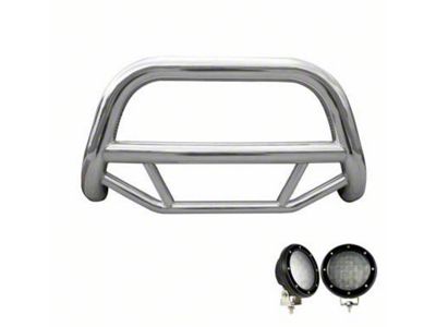 Max Bull Bar with 5.30-Inch Black Round Flood LED Lights; Stainless Steel (11-21 Jeep Grand Cherokee WK2 w/ Front Tow Hooks)