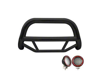 Max Bull Bar with 5.30-Inch Red Round Flood LED Lights; Black (11-21 Jeep Grand Cherokee WK2 w/ Front Tow Hooks)