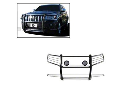 Modular Grille Guard with 5.30-Inch Black Round Flood LED Lights; Stainless Steel (11-21 Jeep Grand Cherokee WK2 w/o Adaptive Cruise Control, Excluding Trackhawk)