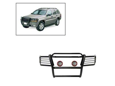 Modular Grille Guard with 5.30-Inch Red Round Flood LED Lights; Black (99-04 Jeep Grand Cherokee WJ)