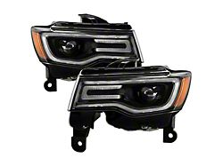 OE Style LED DRL Projector Headlights; Black Housing; Clear Lens (17-21 Jeep Grand Cherokee WK2 w/ Factory Halogen Headlight)
