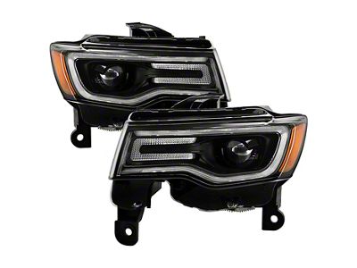 OE Style LED DRL Projector Headlights; Black Housing; Clear Lens (17-21 Jeep Grand Cherokee WK2 w/ Factory Halogen Headlight)