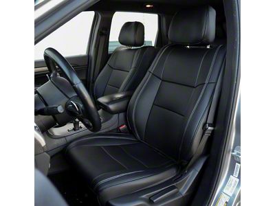 Premium Artificial Leather Front and Rear Seat Covers; All Black with White Stitching (11-21 Jeep Grand Cherokee WK2, Excluding SRT)