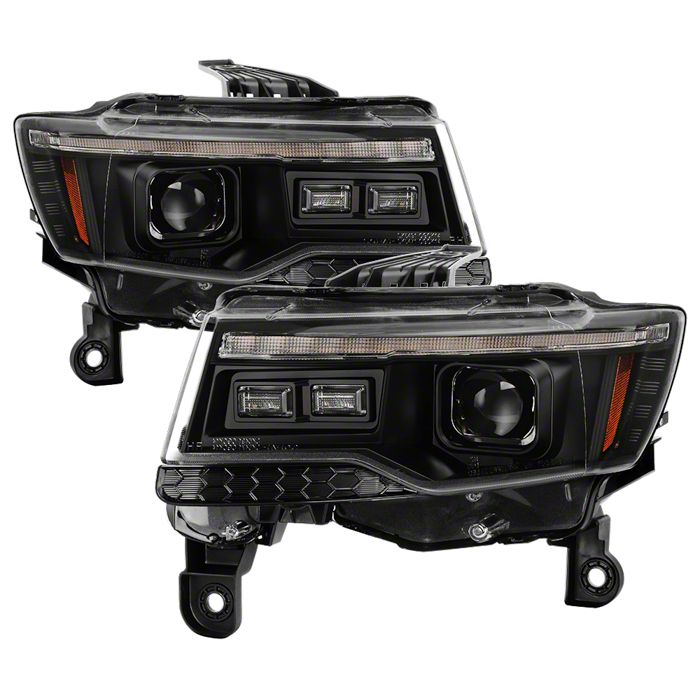 Jeep Grand Cherokee Projector Headlights with Switchback LED Turn Signals; Black Housing; Clear