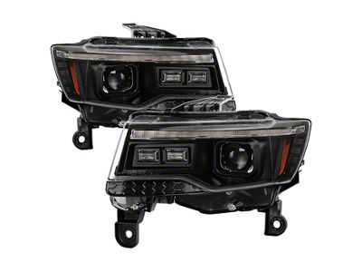 Projector Headlights with Switchback LED Turn Signals; Black Housing; Clear Lens (14-21 Jeep Grand Cherokee WK2 w/ Factory Halogen Headlights)