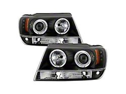 Signature Series LED Halo Projector Headlights; Black Housing; Clear Lens (99-04 Jeep Grand Cherokee WJ)